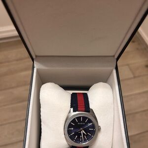 Gucci Men's Navy and Red Stripe Watch